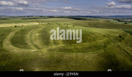 Aerial view of the Iron Age promontory fort on Whitesheet Hill near Mere, Wiltshire, UK Stock Photo