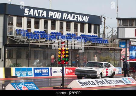 Santa Pod Raceway, located in Podington, Bedfordshire, England, is Europe's first permanent drag racing venue, built on a disused WWII air base. Stock Photo