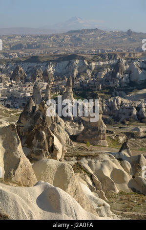 view from balloon on landscape of cappadocia Stock Photo
