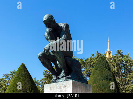 Auguste Rodinâ€™s Le Penseur (The Thinker) at The Musee Rodin, Paris, France Stock Photo