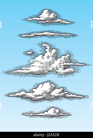 Vintage engraving clouds. Hand drawn vector set. Cloud engraving ...