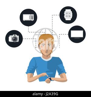 man wearable technology internet things icons Stock Vector