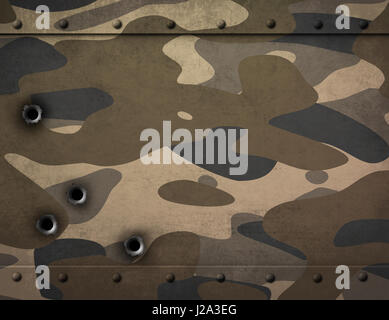 metal plate with camouflage and bullet holes 3d illustration Stock Photo