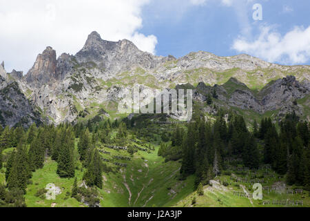 Typical landscape in Austria with high mountains and deep valleys. Stock Photo