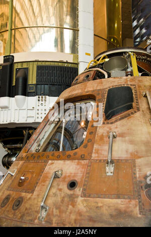 The Apollo 11 command module, used on the first space flight to land on the moon, being cleaned and maintained at the National Air and Space Museum in Stock Photo