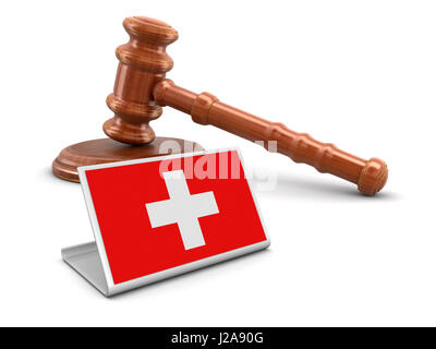 3d wooden mallet and Swiss flag. Image with clipping path Stock Photo