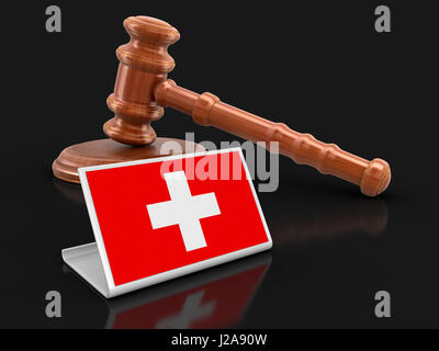 3d wooden mallet and Swiss flag. Image with clipping path Stock Photo