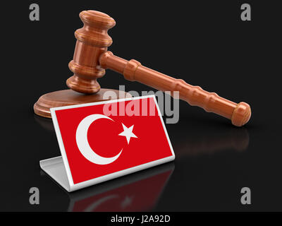 3d wooden mallet and Turkish flag. Image with clipping path Stock Photo