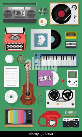 Retro Classic Entertainment Media Mixed Set Icon Illustration Vector Stock Vector