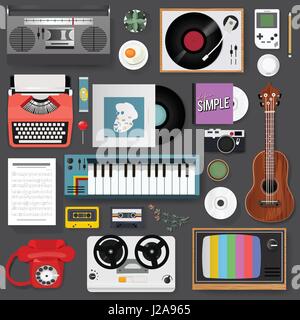 Retro Classic Entertainment Media Mixed Set Icon Illustration Vector Stock Vector