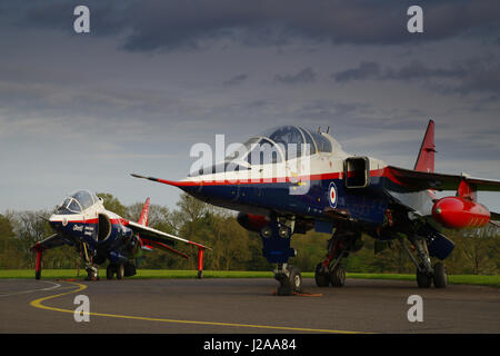 SEPECAT Jaguar T2 A ZB615 and VAAC Harrier XW175 at RAF Cosford, Stock Photo