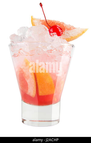 Vodka with ice and grapefruit juice. Strong alcoholic drink on a white background in a wide glass Stock Photo
