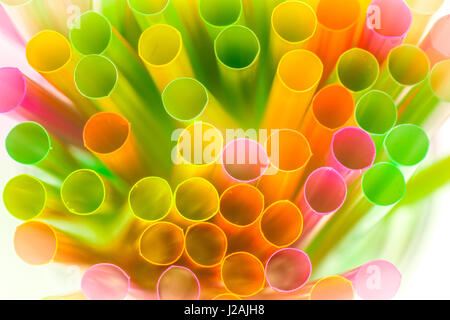Macro view of multi coloured drinking straws Stock Photo
