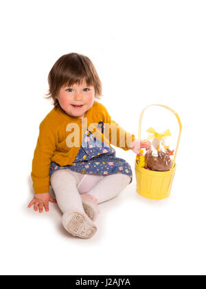 toddler with easter basket cutout Stock Photo