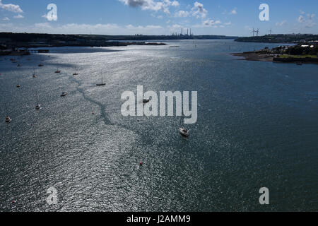 View from the Cleddau bridge of the Milford Haven waterway on a gorgeous summer afternoon Stock Photo