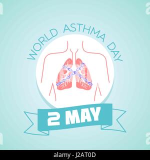 Calendar for each day on may  2 Greeting card. Holiday - world asthma day. Icon in the linear style Stock Vector