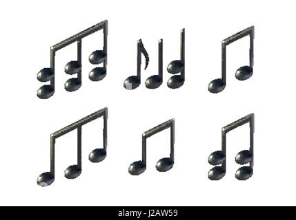 Eight music note icons on white background. 3d realistic vector set created with gradient mesh. Stock Vector