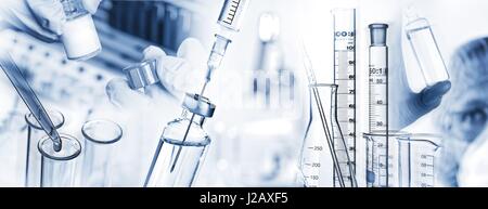 Analysis system, syringe, microscope and other laboratory utensils. | usage worldwide Stock Photo