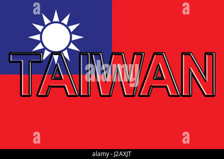 Illustration of the flag of Taiwan with the country written on the flag. Stock Photo