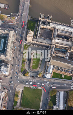 Directly above view of Big Ben and Westminster Bridge by Thames River, London, England, UK Stock Photo