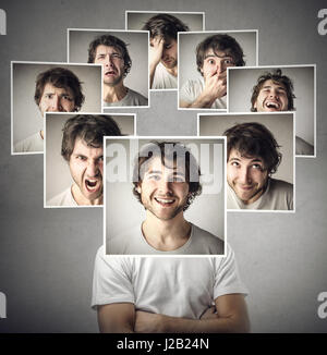 Man with his different faces and emotions Stock Photo