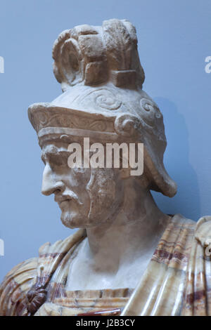 Greek general and statesman Pyrrhus of Epirus (319/318 - 272 BC). Roman marble copy from the 2nd century AD after a Greek original of the Hellenistic period on display in the Musee des Beaux-Arts de Tours (Museum of Fine Arts) in Tours, Indre-et-Loire, France. Stock Photo