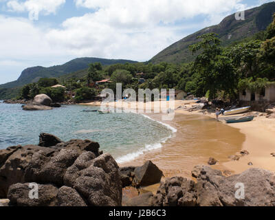 View of the Calhaus beach, near Paraty, Rio de Janeiro, Brazil. Stock Photo