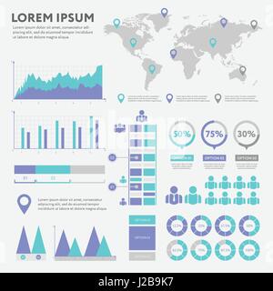 Business infographic concept - vector set of infographic elements in flat design style for presentation, booklet, website. Big set of Infographics. Stock Vector