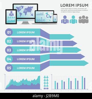 Business infographic concept - vector set of infographic elements in flat design style for presentation, booklet, website. Big set of Infographics. Stock Vector