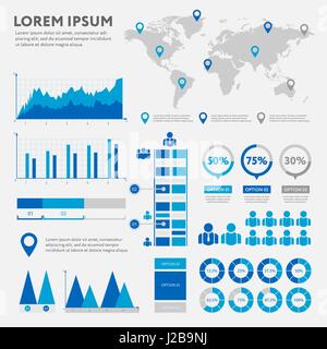 Business infographic concept - vector set of infographic elements in flat design style for presentation, booklet, website. Vector icons set. Stock Vector