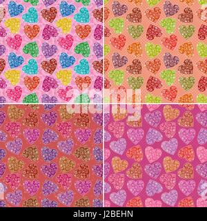 Set of valentine hearts seamless patterns Stock Vector