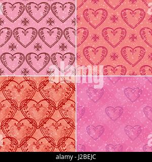 Set of valentine hearts seamless patterns Stock Vector