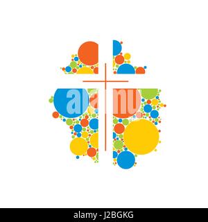 church logo. christian symbols. Cross of colored circles Stock Vector