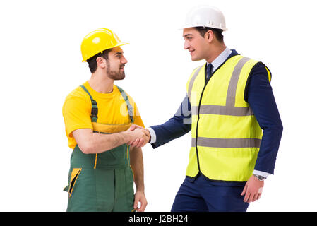 Two workers isolated on the white background Stock Photo