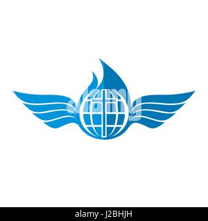 Church Logo. The Cross Of Jesus, The Globe And The Dove Stock Vector 