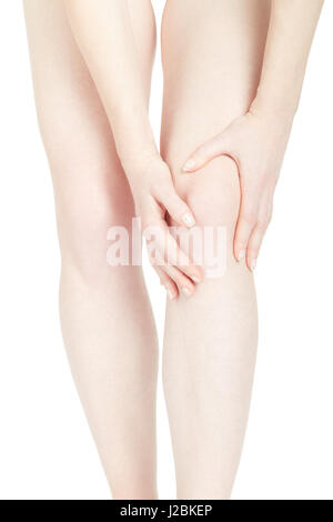 Woman fatigued legs isolated on white, clipping path Stock Photo