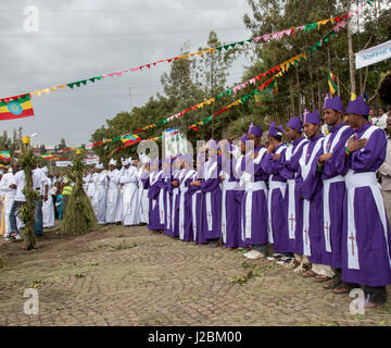 Clergy procession for Meskel celebration. Coptic Christian ceremony