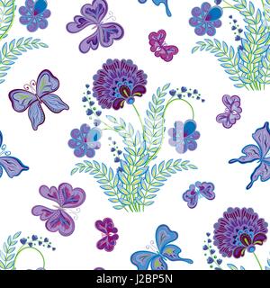 Seamless texture with flowers and butterflies. Endless floral pattern. Seamless pattern can be used for wallpaper, pattern fills, web page background, surface textures. Stock Vector