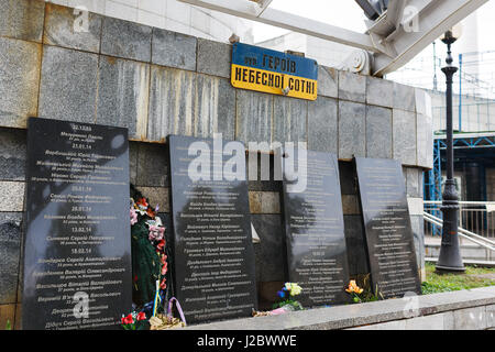 Kiyv, Ukraine - October 02 2016: Memorial place to heroes of Eurumaidan, located on Heroyiv Nebesnoyi Sotni Alley, autumn time Stock Photo
