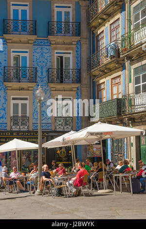 Cafe Porto Portugal, view in summer of tourists relaxing at a cafe in a small square - Largo de Santo Domingos - in the Porto old town area, Portugal Stock Photo