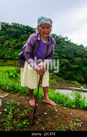 Ifugao woman working on the Unesco World Heritage Site, Rice Terraces of Banaue, Northern Luzon, Philippines Stock Photo