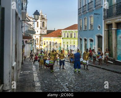 Brazilian drumming group on the streets of Pelourinho - Salvador, Bahia, Brazil Stock Photo