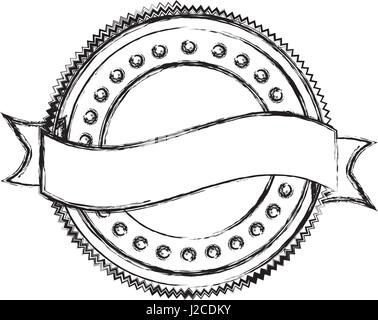 blurred silhouette heraldic circular shape stamp with decorative ribbon Stock Vector