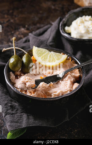 Salmon pate with red caviar Stock Photo