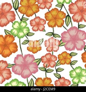 watercolor background of malva flower with stem and leaves Stock Vector