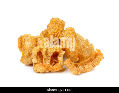 Pork rind favorite food in Thailand (Lanna) isolated on white. Stock Photo