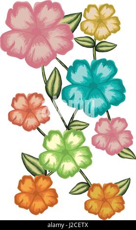 watercolor card of malva flower with stem and leaves Stock Vector