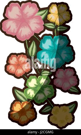 watercolor silhouette of malva flower with stem and leaves Stock Vector