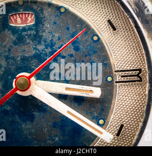 old wind up alarm clock macro Stock Photo
