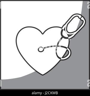 grayscale square frame shading with heart and stethoscope Stock Vector